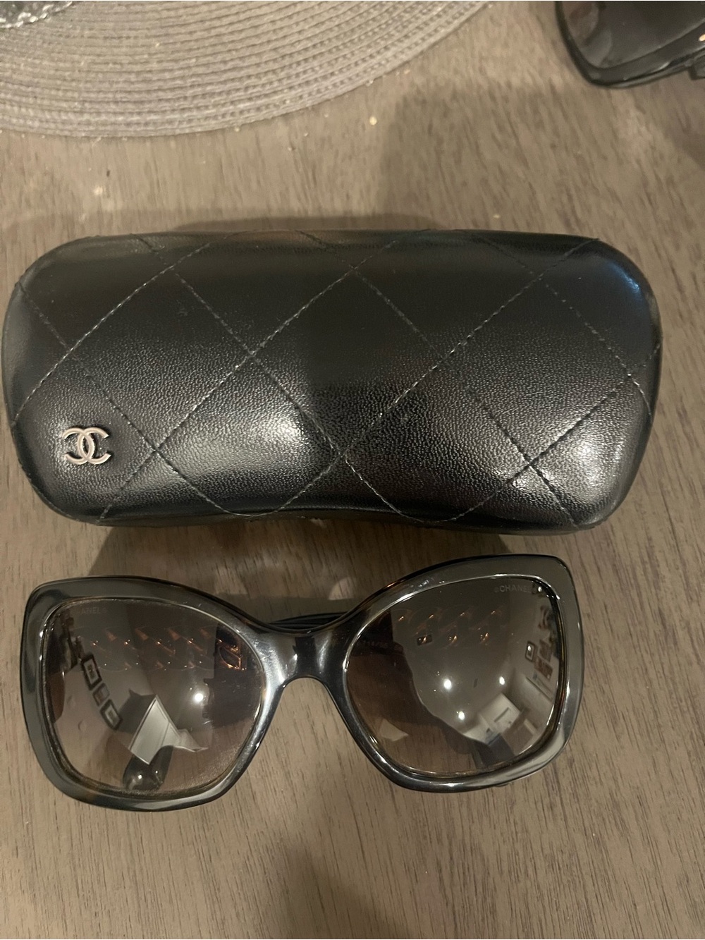 CHANEL Brown Quilted Sunglasses Case with Tortoise Gradient Lens Sunglasses
